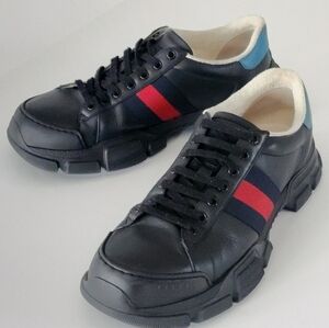 Gucci Men's Black Sneakers with Red and Blue Accents Size 9